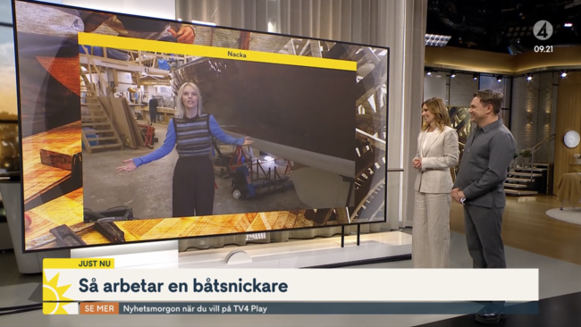 TV4 Nyhetsmorgon. Så arbetar en båtsnickare 20250827. Skärmdump.