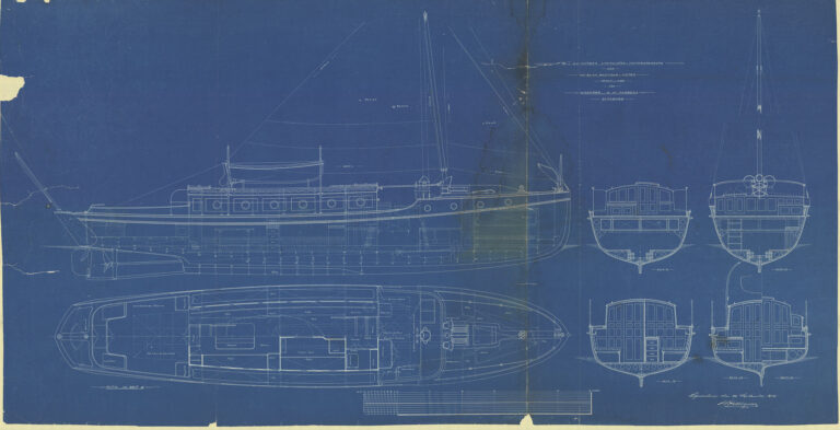 Thelmas ritning nr 367 B, undertecknad C.G. Pettersson 1915. Kopia av originalet ur Pettersson-samlingen i Sjöhistoriska museets arkiv. Foto: Sjöhistoriska museet