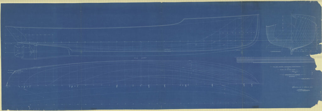 Thelmas linjeritning nr 367 A, undertecknad C.G. Pettersson 1915. Foto: Sjöhistoriska museet
